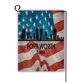 Double-sided linen Fort Worth Texas American flag garden banner with metal stand - Fort Worth Texas Skyline Style / 45x30cm