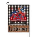 Double sided Independence Day garden flag with USA red pickup truck and welcome sign - Plaid Welcome Truck Style / 45*30cm
