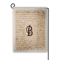 Vintage linen garden flag with double-sided letter B print and black metal stand - Style B / 45*30cm