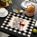 Detail of Christmas reindeer linen placemat with names on a rustic wooden dining table - Reindeer Names (Style-4)
