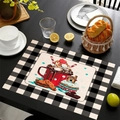 Detailed texture of linen placemat featuring festive hot cocoa and cookie patterns - Holiday Dessert Hot Cocoa Style (Style-5)
