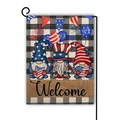 Patriotic July 4th garden flag with three gnomes and buffalo plaid Welcome design - Three Gnomes Welcome Style / 45*30cm