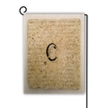 Vintage linen garden flag featuring a black letter C monogram on rustic stone texture - Style C / 45*30cm