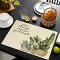 Linen placemat with green plants and grow through what you go through text on black table - Grow Through Pattern
