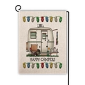 Drapeau de jardin en lin avec design Happy Campers et illustration de camping-car - Camping-car Beige Frais (4)