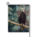 Double-sided linen garden flag with bald eagle and US flag design on a metal stand - Eagle Fireworks Style / 45x30cm