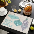 Detailed view of linen Christmas placemat with Deck the Halls print on dark wooden dining table - Deck The Halls Typography Style (cd-1) / 45*30cm