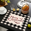 Tovaglietta natalizia in lino con bordo a quadretti e design renna Merry Christmas - Stile Merry Christmas Corna di Alce (款式-5)