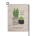 Bandiera da giardino con design a cactus e testo Buy More Plants su sfondo di lino - Doppio Cactus Life Is Short (8)