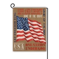 Double-sided USA garden flag with Life and Liberty slogans on a metal display stand - Life and Liberty Slogan Style / 45x30cm