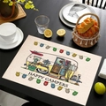 Linen placemat featuring a vintage camper with happy campers print for dining decor - Teal Vintage Camper Van (Style-3)