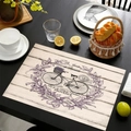 Set de table vintage en lin avec motif lavande et vélo sur table en bois noir - Modèle Vélo Vintage Lavande (Style 2)