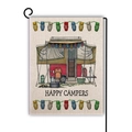 Double-sided linen garden flag with Happy Campers slogan and vintage camping car design - Red and Green Camper (7)