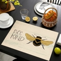 Linen placemat with realistic bee illustration and BEE KIND text for home decor - Bee Illustration BEE KIND