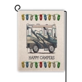 Double-sided Happy Campers garden flag with owl patterns and camper van on burlap - Blue and Brown Camper (8)