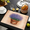 Set de table en lin avec motif lavande et vélo sur une table en bois foncé - Style de pot de lavande violette (Style-1)