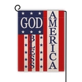 Double-sided linen garden flag with God Bless America text and black metal stand - God Bless American Stripes Style / 45*30cm