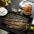 Vintage US flag linen placemat with JFK quote on a dark wooden dining table - 45*30cm / Kennedy Inaugural Address Style (Style-10)