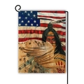 Double-sided linen garden flag featuring Native American art and USA flag patterns - Native American Portrait Style / 45x30cm