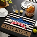 Tovaglietta in lino con stelle bandiera USA, stampa America e Freedom per la tavola - Stile Stella America Freedom (Stile-11)