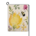 Double-sided bumblebee garden flag with watercolor flowers on a black metal stand - Bee & Yellow Flower Style (10)