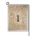 Bandiera da giardino vintage in lino con scritte decorative e lettera I su supporto - Stile I / 45*30cm