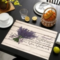 Set de table en lin avec motif lavande et vélo sur table noire avec accessoires café - Style Bouquet de Lavande avec Nœud (Style 3)
