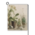 Bandiera da giardino in lino con stampa botanica vintage e supporto in metallo nero - Orchidea Bianca Vintage (12)