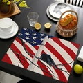 Linen placemat with American flag design and bird motif for kitchen decoration - 45*30cm / Monument and Flying Birds Style (Style-12)