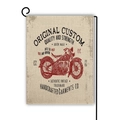 Vintage American motorcycle double-sided garden flag in beige linen with rustic metal stand - Authentic Vintage Style(2)
