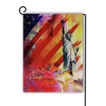 Double-sided linen garden flag with Statue of Liberty silhouette and red-blue stripes - Statue of Liberty Style / 45x30cm