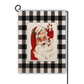 Detail of vintage Santa Claus garden flag with buffalo check border and metal hanger - Santa Claus Style (2)