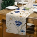 Dettaglio della trama del runner da tavola in lino floreale su un tavolo di legno - Stile 7 / 33*183cm
