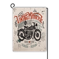 Vintage motorcycle garden flag with linen texture and black metal stand for outdoors - Vintage Motorcycle Style(3)