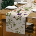 Dettaglio del runner da tavola in lino con fiori e libellule su un tavolo di legno - Stile 8 / 33*183cm