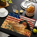 Linen placemat with American flag and portrait print for Independence Day dining decor - 45*30cm / Painted Portrait Style (Style-13)