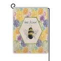Summer garden flag featuring bee kind text and colorful floral daisy motifs on faux linen - Bee Kind Hexagon Style (12)