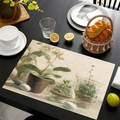 Linen placemat with vintage botanical plant print on textured fabric for dining decor - Vintage Botanical Orchid
