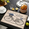 Set de table en lin avec motif vélo lavande et design vintage de style Provence - Panier de fleurs de lavande à vélo style postal (Style 4)