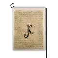 Bandiera da giardino vintage in lino con lettera K nera e motivo calligrafico retrò - Stile K / 45*30cm