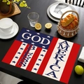 Tovaglietta in lino con scritta God Bless America e motivo bandiera USA per l'Independence Day - Stile Grassetto God Bless America (Stile-14)