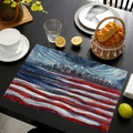 Artistic linen placemat with American city skyline and red white blue stripes - 45*30cm / City Skyline Impression Style (Style-14)