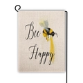 Garden flag set with bee design, burlap texture and black metal stand for outdoor decor - Bee Happy Style (14)