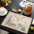 Linen placemat with cactus and deer skull print for vintage dining table decor - Western Range Deer Skull