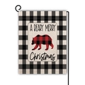 Drapeau de jardin de Noël double face avec silhouette d'ours et bordure à carreaux noirs - Ours à Carreaux Fête (7)