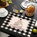 Tovaglietta natalizia in lino con bordo a quadretti neri e bianchi e stella rossa festiva - Stile We Wish You A Merry Christmas (款式-8)