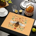 Linen placemat with Queen Bee print and floral details on a black wooden table - Queen Bee Red Heart Style (款式-11) / 45*30cm