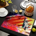 Linen placemat with Liberty Enlightening the World print and US flag graffiti design - 45*30cm / Statue of Liberty Line Style (Style-16)