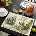 Linen placemat with green plants and Plant the seeds to your dreams text on table - Plant Seeds Dreams