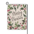 Christmas garden flag with Merry Christmas text and holly wreath on a black metal stand - Merry Christmas Watercolor Holly Style (Style 9)